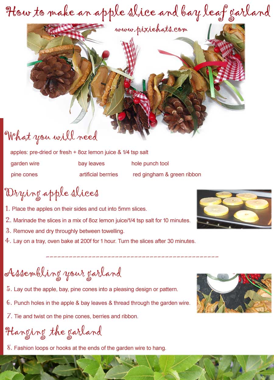 Printable guide for making your own apple slice and bay leaf garland for Christmas and Yule