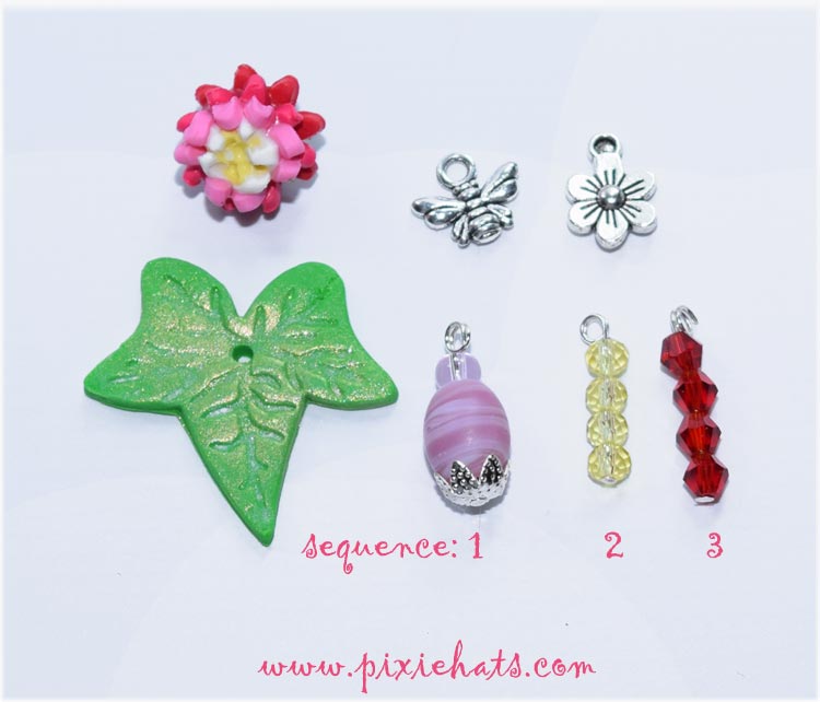 Charms and beads to make a Bellis daisy bracelet