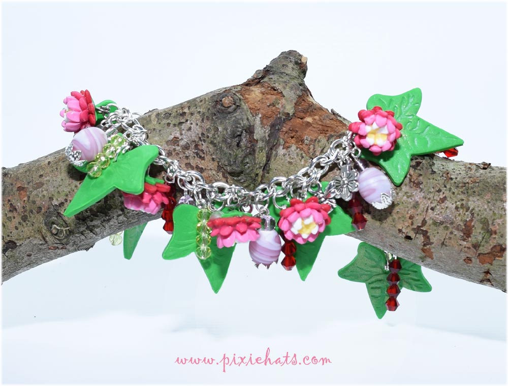 Polymer clay jewellery - pink Bellis daisy bracelet