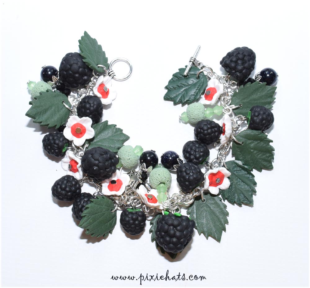 Handmade polymer clay blackberry charm bracelet