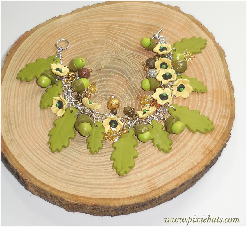 Handmade polymer clay green acorn bracelet