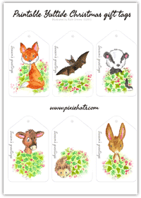 Christmas Yule gift tag labels - wildlife animals fox badger bat