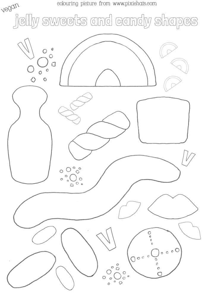Jelly sweet and candy shape colouring picture