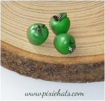 3x green apple bead charms