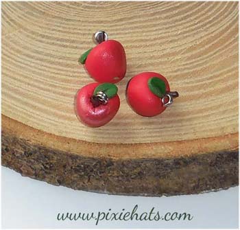 3 red apple bead charms