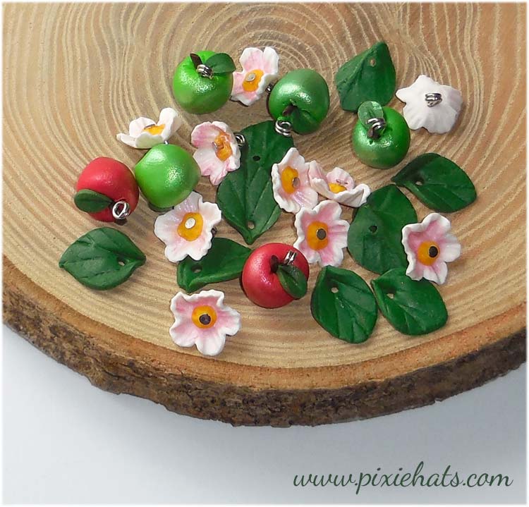 Apple beads and blosson flower charms for craft and jewllery work
