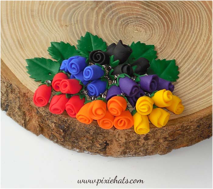 Bright primary coloured rosebud beads