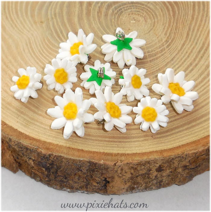 Daisy beads charms handmade polymer clay flowers