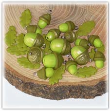 Green acorn beads and charms for spring jewellery making