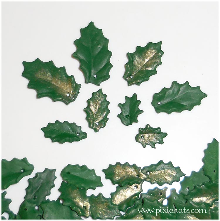 Holly leaf charms - handmade polymer clay beads