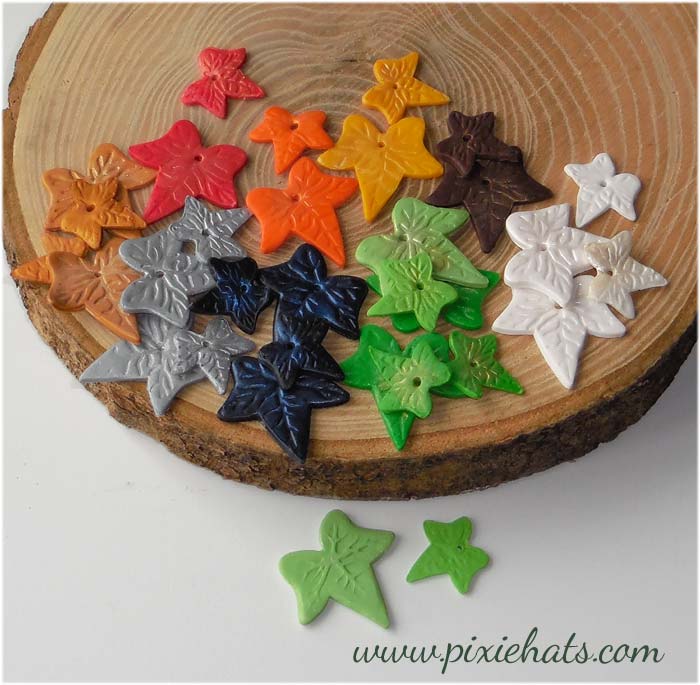 Ivy leaf charms - hedera helix beads handmade from polymer clay