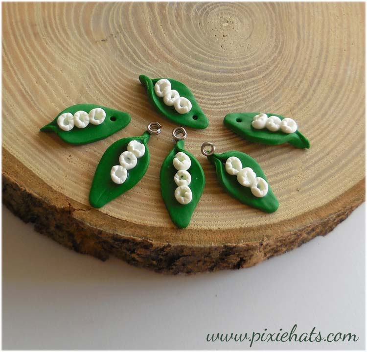 Lily of the vally beads. Charms individually handmade from polymer clay