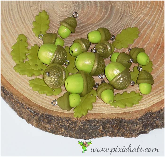 Green acorn beads spring time seasonal craft charms